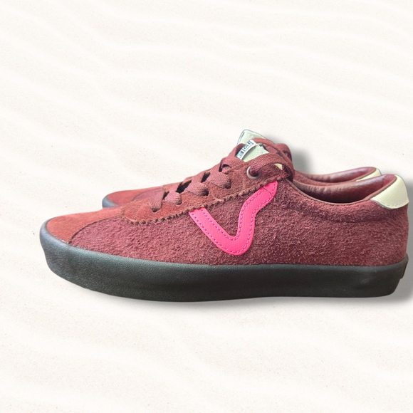 Vans Sport Low Top Suede Maroon Pink Stripe Women's Size 8 Sneakers Shoes - Picture 3 of 9